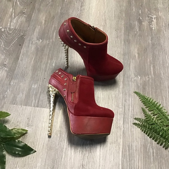 burgundy platform booties